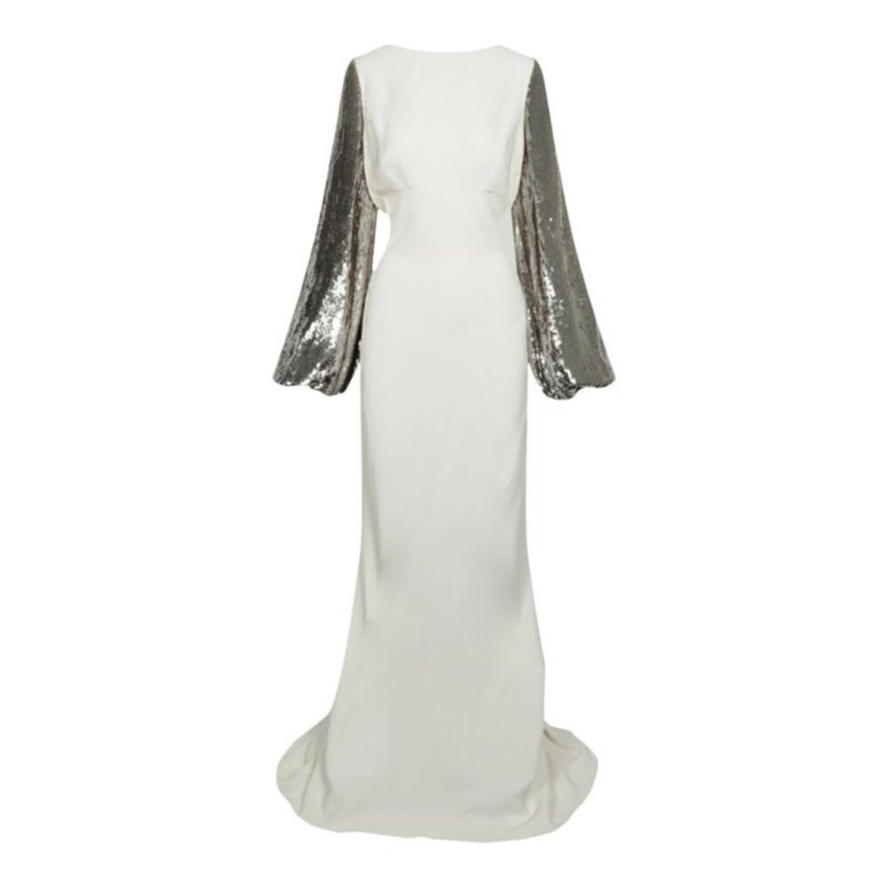 Chic White and Silver Long Sleeve Gown